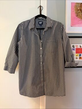 Lands' End Black and White Gingham Button-Front Women's Shirt